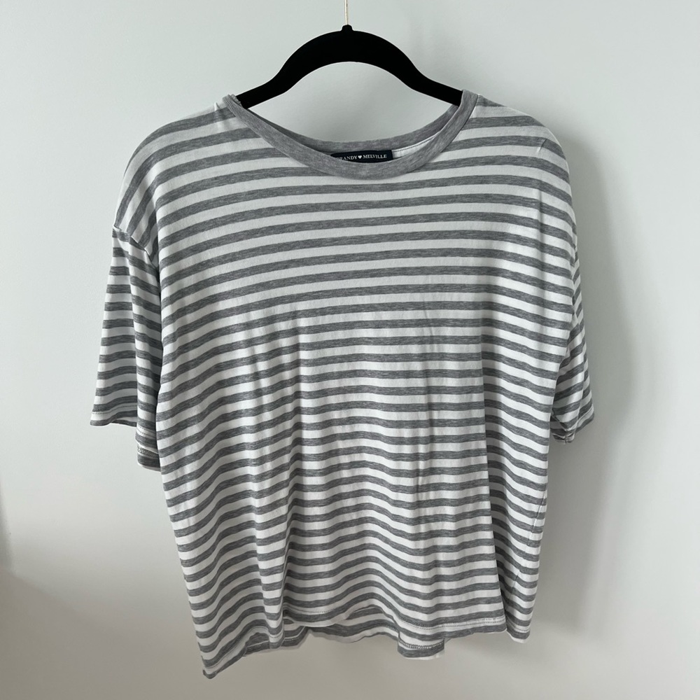 Brandy Melville Grey & White Striped Tee